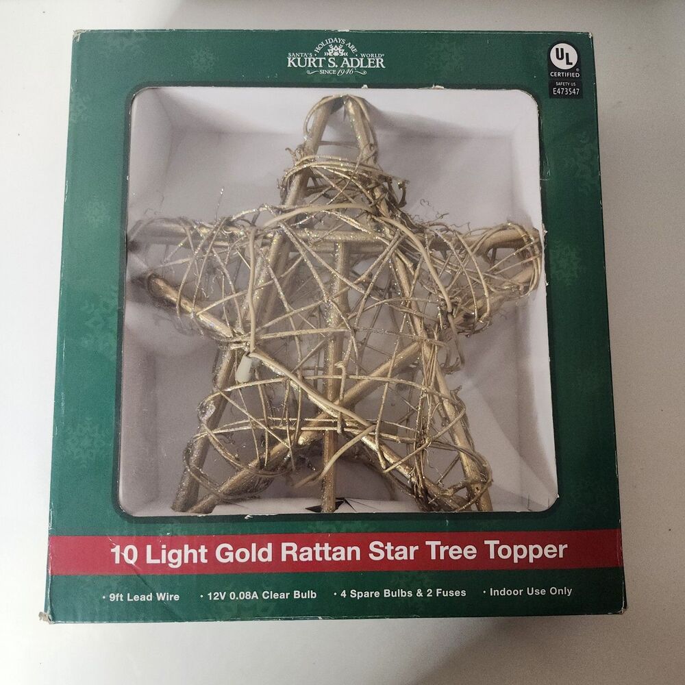 Kurt S. Adler Gold Rattan 10 Light 12" Star Christmas Tree Topper